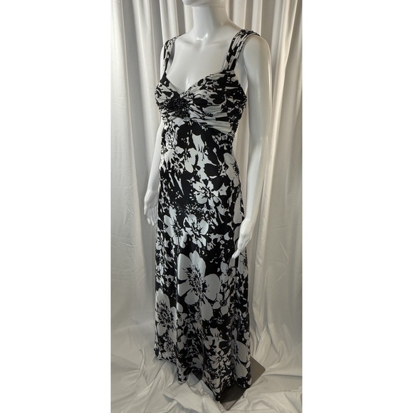Alex Evenings Large Floral Print Gown Scarf Black White 12 Bridesmaid Glam 81-30 - Picture 1 of 16